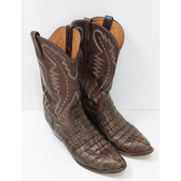 Lucchese *AS IS* Men\'s 10.5 EE Brown Hornback Caiman Crocodile Cowboy Boots USA main image 5